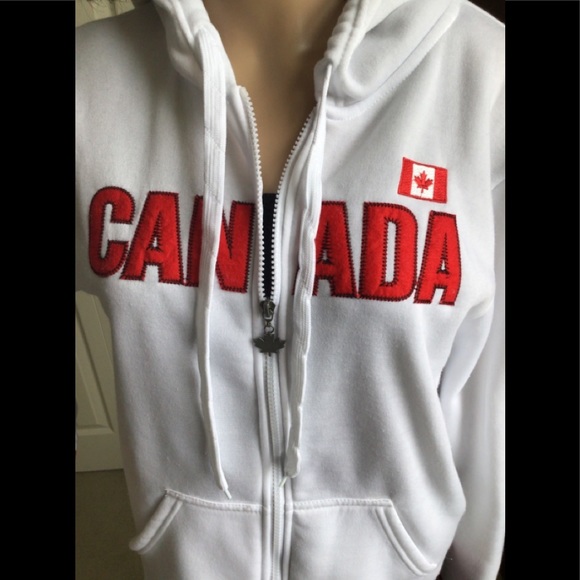 Weathergear Tops - Canada Weathergear Fleece Hoodie - White and Red